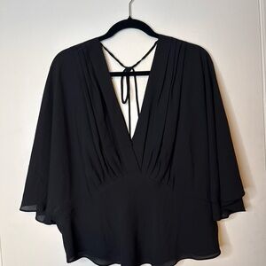 NWT- Banana Republic Black V-Neck Tie-Back Flutter Sleeve Blouse